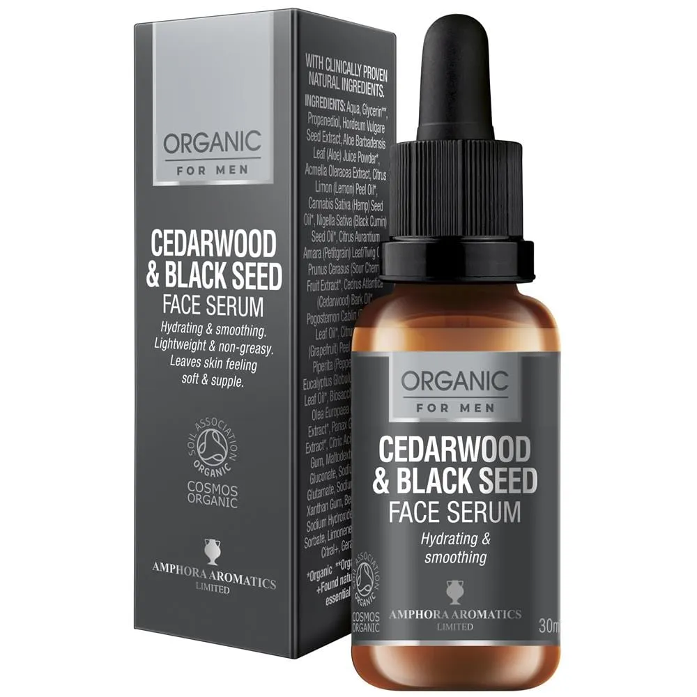 Amphora Aromatics Cedarwood & Black Seed  Face Serum For Men Organic 30ml
