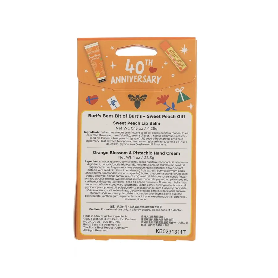 BURTS BEES Bit of Burt's - Sweet Peach Gift - Lip Balm Orange Blossom&Pistachio Hand Cream