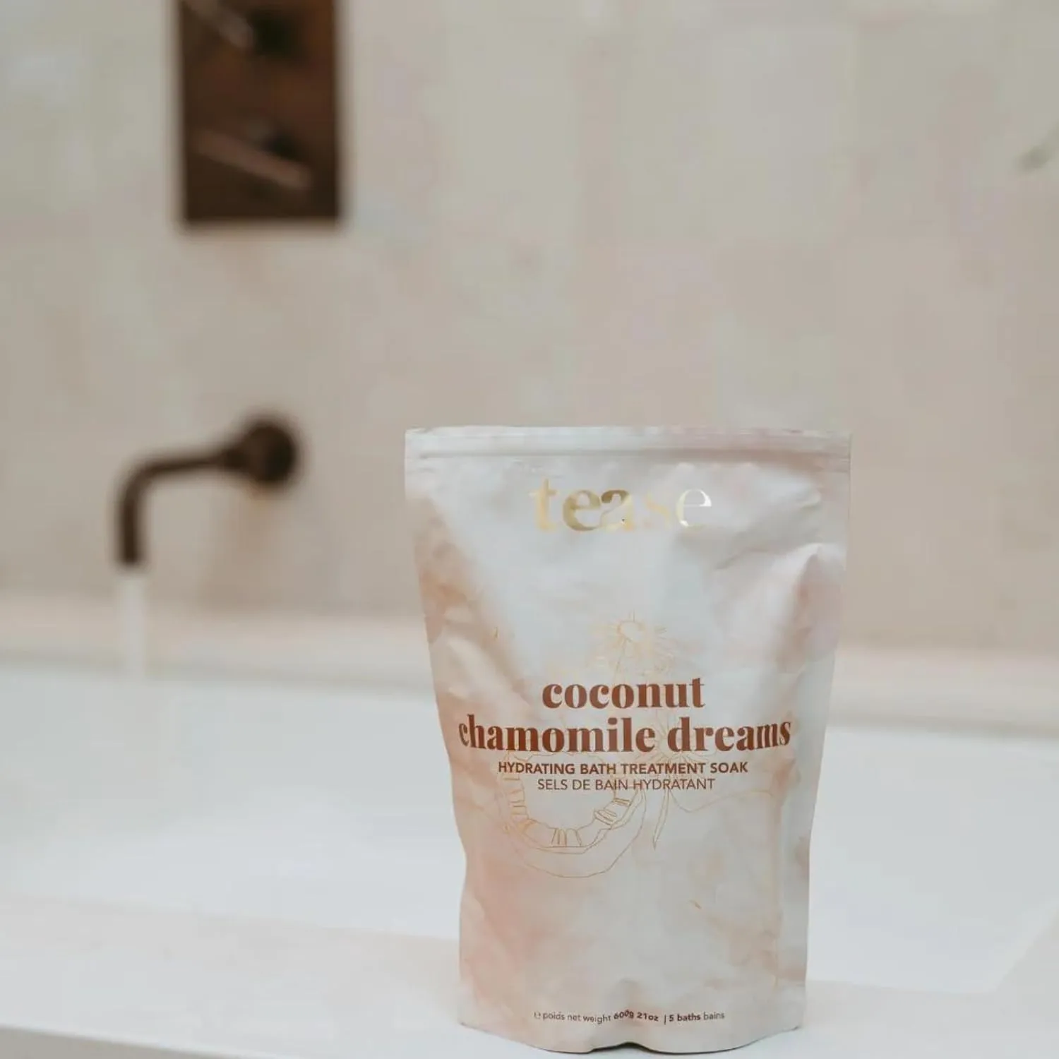 Coconut Chamomile Dreams Bath Soak by Tease Tea - Luxury Spa Epsom Bath Salt Moisturize & Soften Skin Bubble Bath Nourish Post Workout with Essential Oils & Organic Egyptian Chamomile Flowers 600gr
